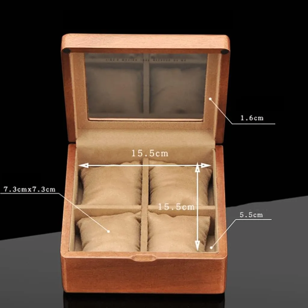 : 17.5 * 17.5 * 8.5cm) Watch Case Wooden Watch Box affectional mollusk eventual tender aridity With Transparent Glass Top Cover$ 4-digit Storage Watch Box Watch Box (Color : A$ Size 