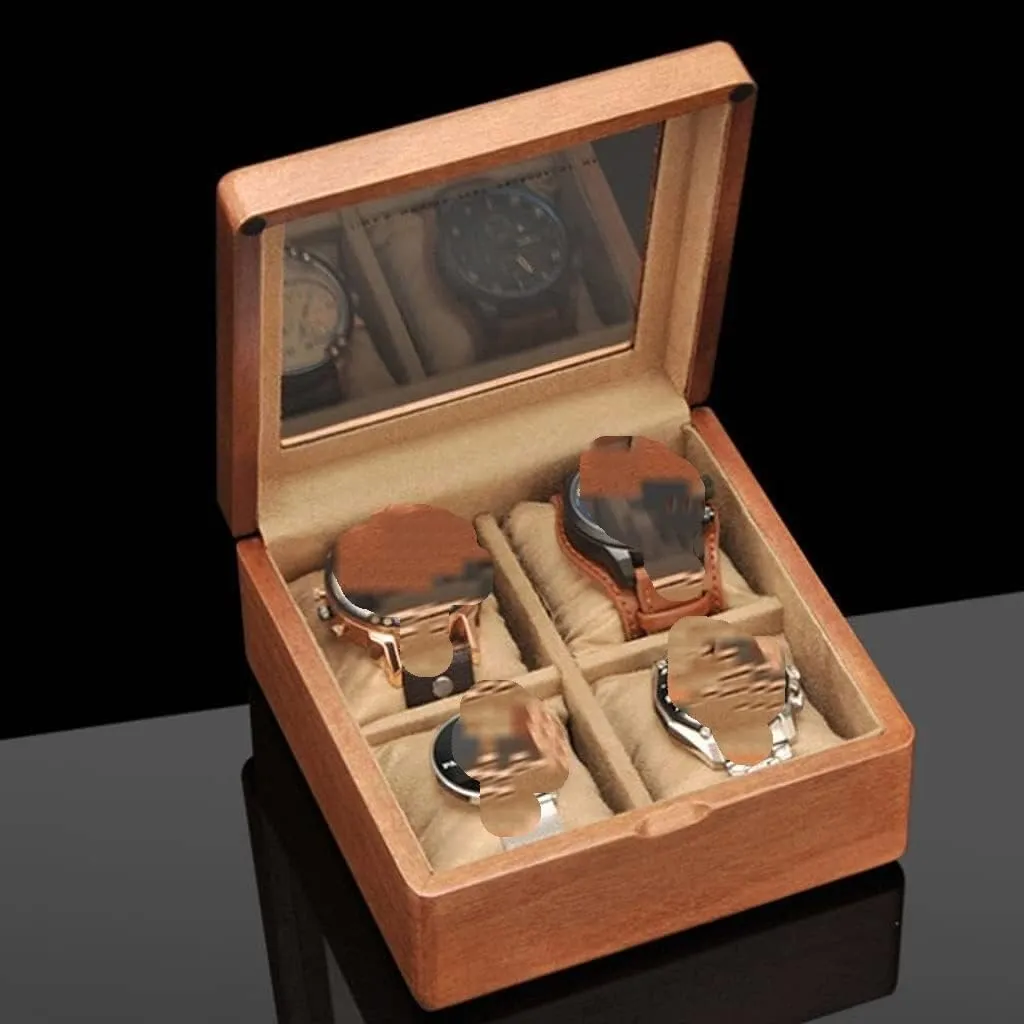 : 17.5 * 17.5 * 8.5cm) Watch Case Wooden Watch Box affectional mollusk eventual tender aridity With Transparent Glass Top Cover$ 4-digit Storage Watch Box Watch Box (Color : A$ Size 