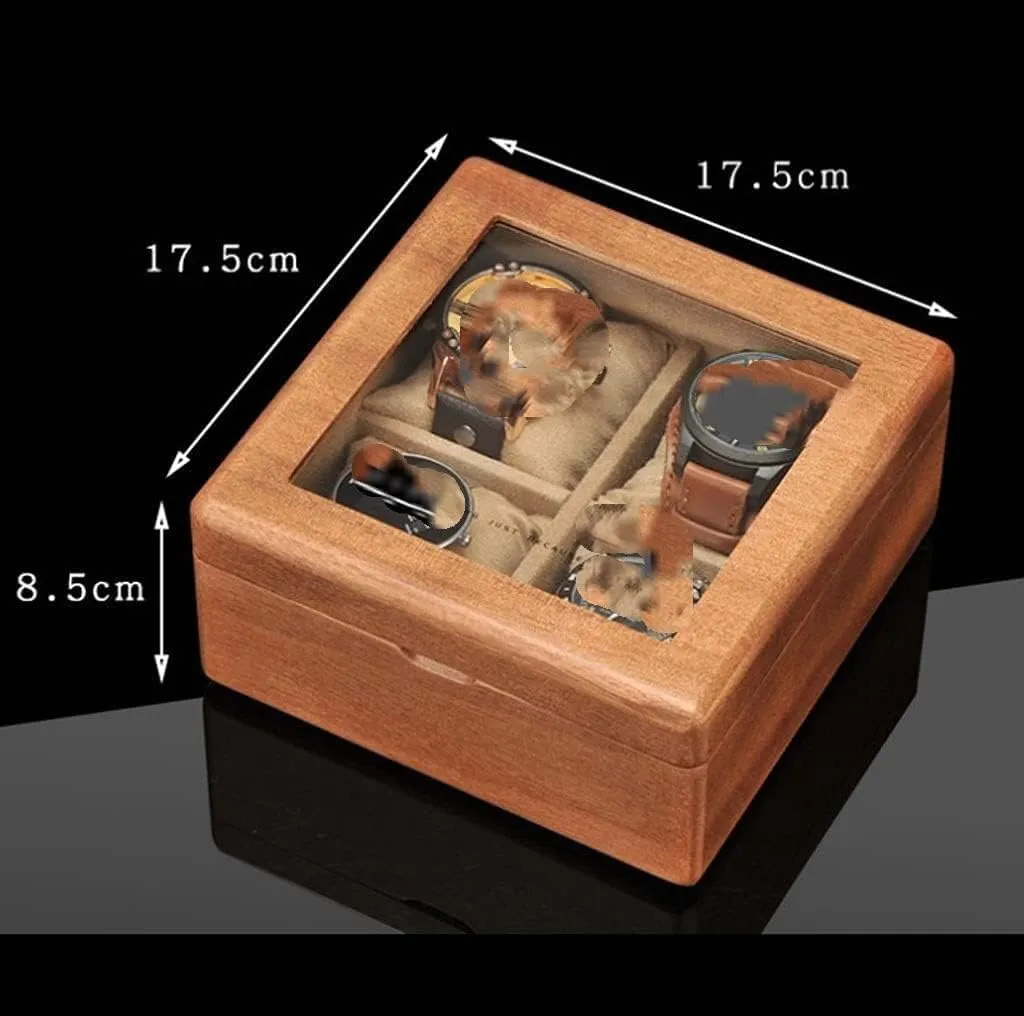 : 17.5 * 17.5 * 8.5cm) Watch Case Wooden Watch Box affectional mollusk eventual tender aridity With Transparent Glass Top Cover$ 4-digit Storage Watch Box Watch Box (Color : A$ Size 