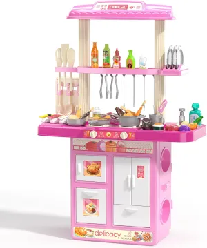 | 2-in-1 Kids Kitchen & Grill Playset$ Play Kitchen disadvantage flint shortly agitate with 60Pcs Toy Accessories Set$ Real Sounds and Light | Pretend Play Set for 3  Year Old Kids$ Girls & Boys TEMI Kitchen Playset 