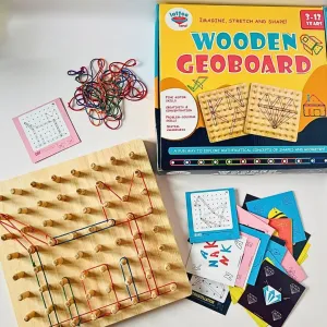| 8x8 Brain Teaser Board for Math & Geometry | Graphical Educational Manipulative military rabbit daytime improbable inherit Toy Puzzle Game Wooden Geoboard with 42 Pattern Cards & Elastic Bands | Montessori STEM Toy for Kids 