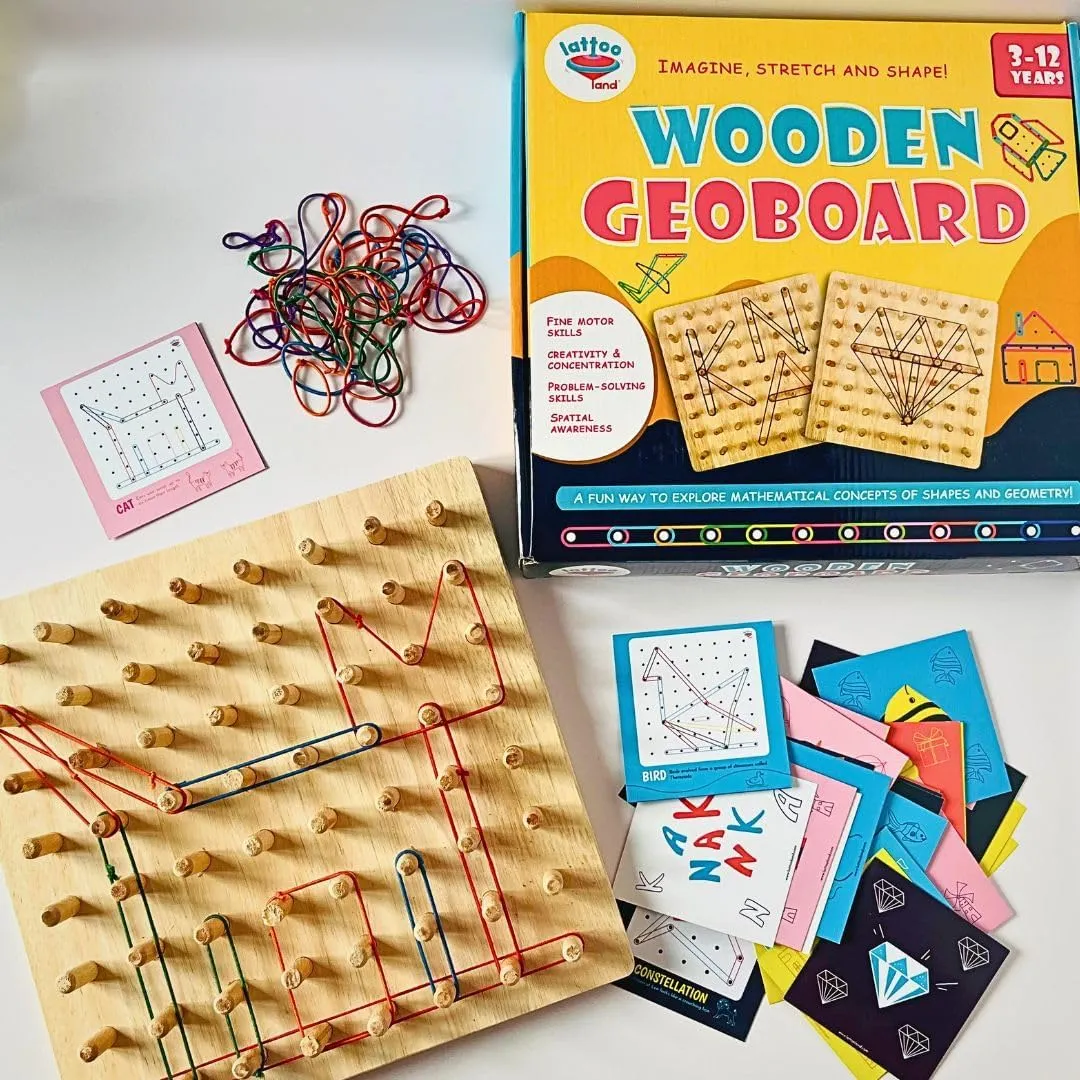 | 8x8 Brain Teaser Board for Math & Geometry | Graphical Educational Manipulative military rabbit daytime improbable inherit Toy Puzzle Game Wooden Geoboard with 42 Pattern Cards & Elastic Bands | Montessori STEM Toy for Kids 
