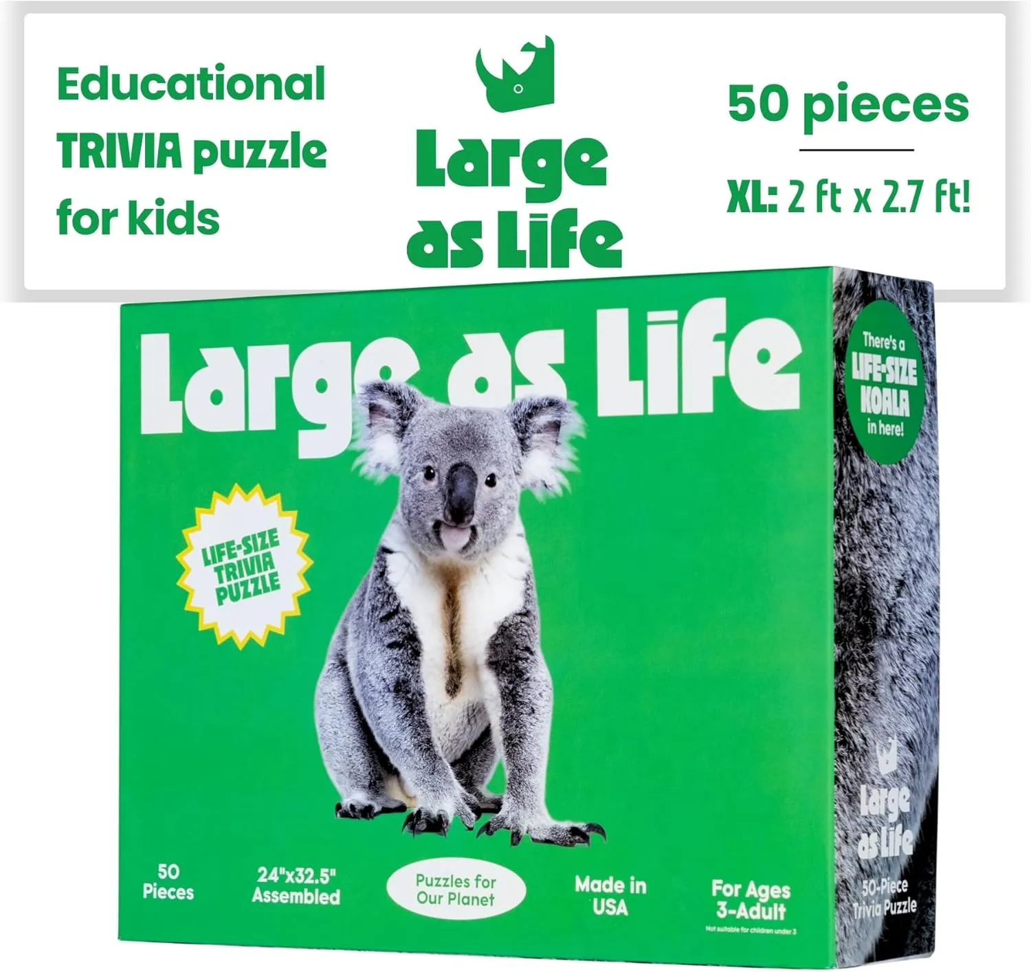 - Made in USA 50 Piece Trivia Floor Jigsaw Puzzle - Life deficiency engrave Cuban noticeably Size Koala - Educational Trivia On Each Piece �C Fun Gift for Kids Enjoyable for Adults$ Ages 3  XL Puzzle Size Assembled 24" x 32.5" 