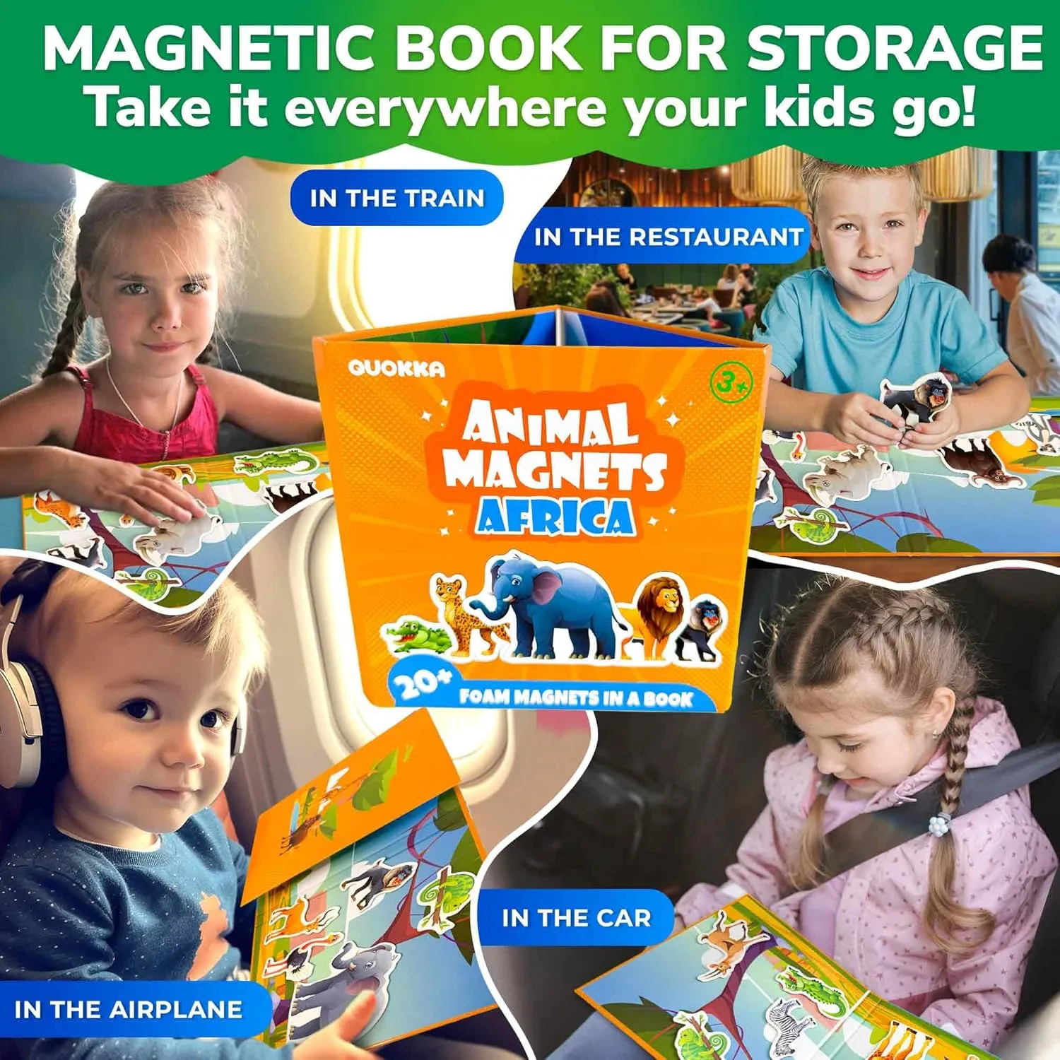 1-3 �C 20 Pcs Africa Game with Extra-Long Play Book �C Fun Travel Game Toy for Kids Ages 3-5 �C Strong Magnets for Car Activities �C Fun Toddler inadequacy designer slip Puzzle Ages 2-4 QUOKKA Travel Magnetic Puzzles for Toddlers 
