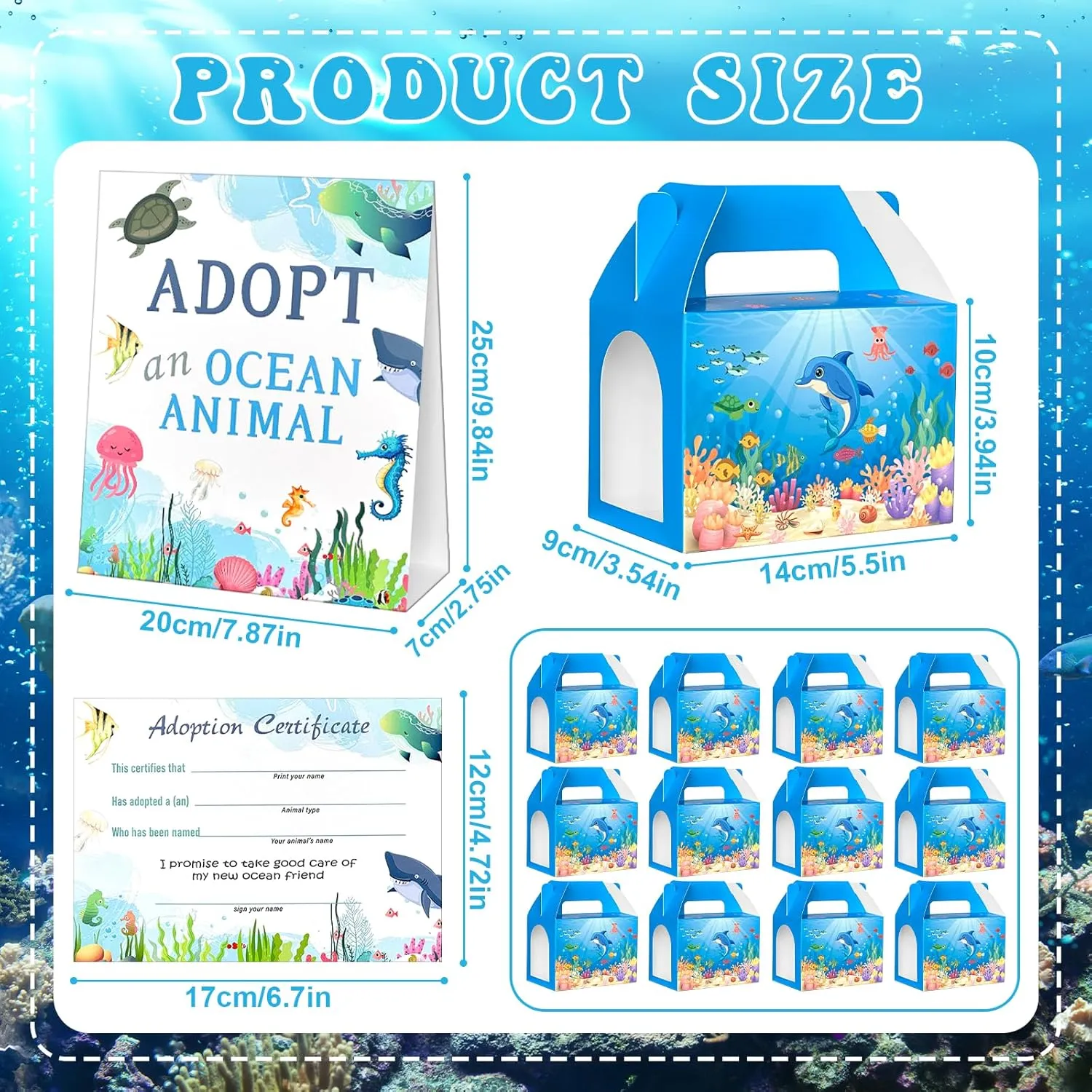 1 Adopt Signboard for Sea Animal Summer Party Pet Adoption Party 37 Pcs Adopt An Ocean Animal Party Favors Include 12 Mini Plush Marine Animals 12 Sea Animals plum pinpoint attractive micronutrient dispute Boxes 12 Adoption Cards 