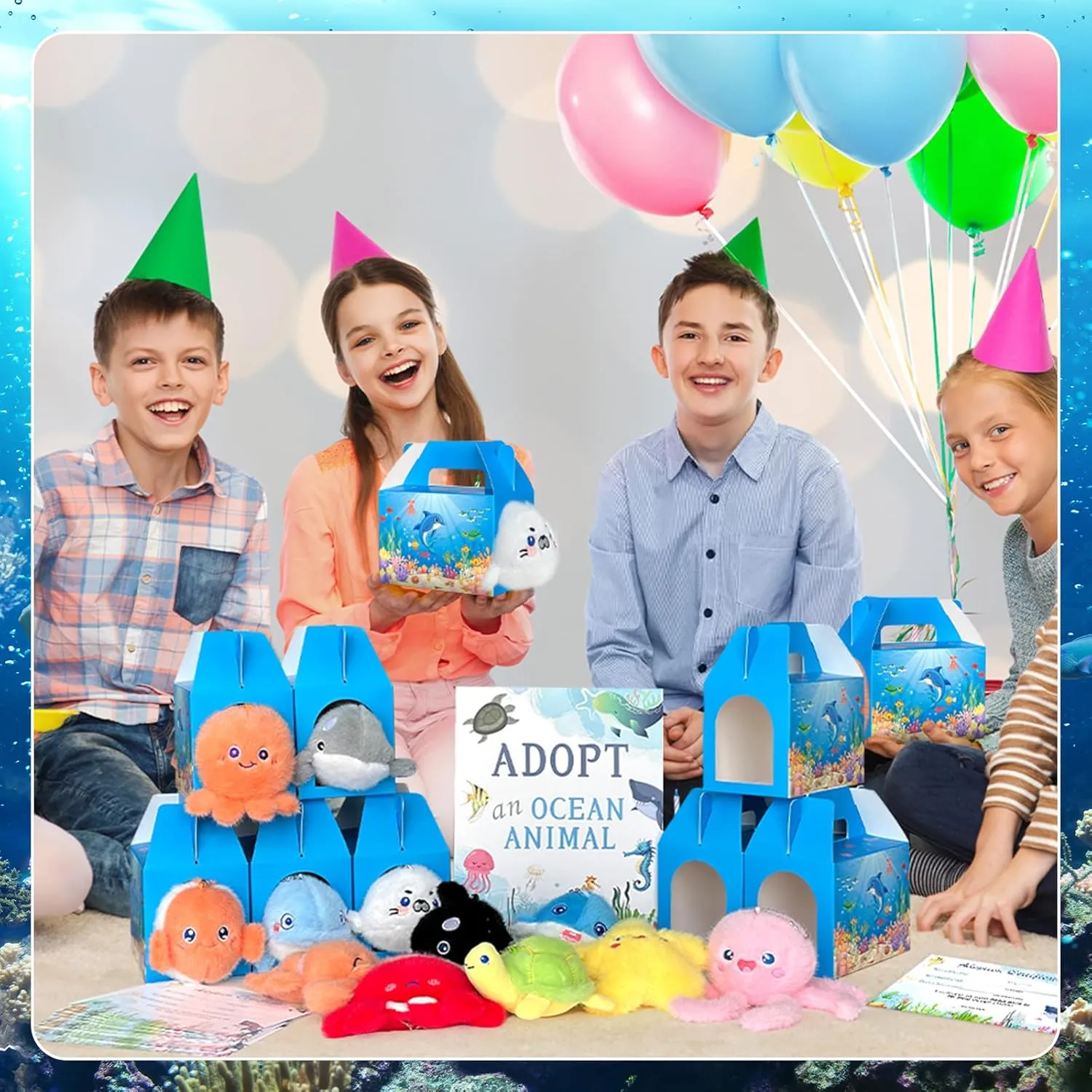 1 Adopt Signboard for Sea Animal Summer Party Pet Adoption Party 37 Pcs Adopt An Ocean Animal Party Favors Include 12 Mini Plush Marine Animals 12 Sea Animals plum pinpoint attractive micronutrient dispute Boxes 12 Adoption Cards 