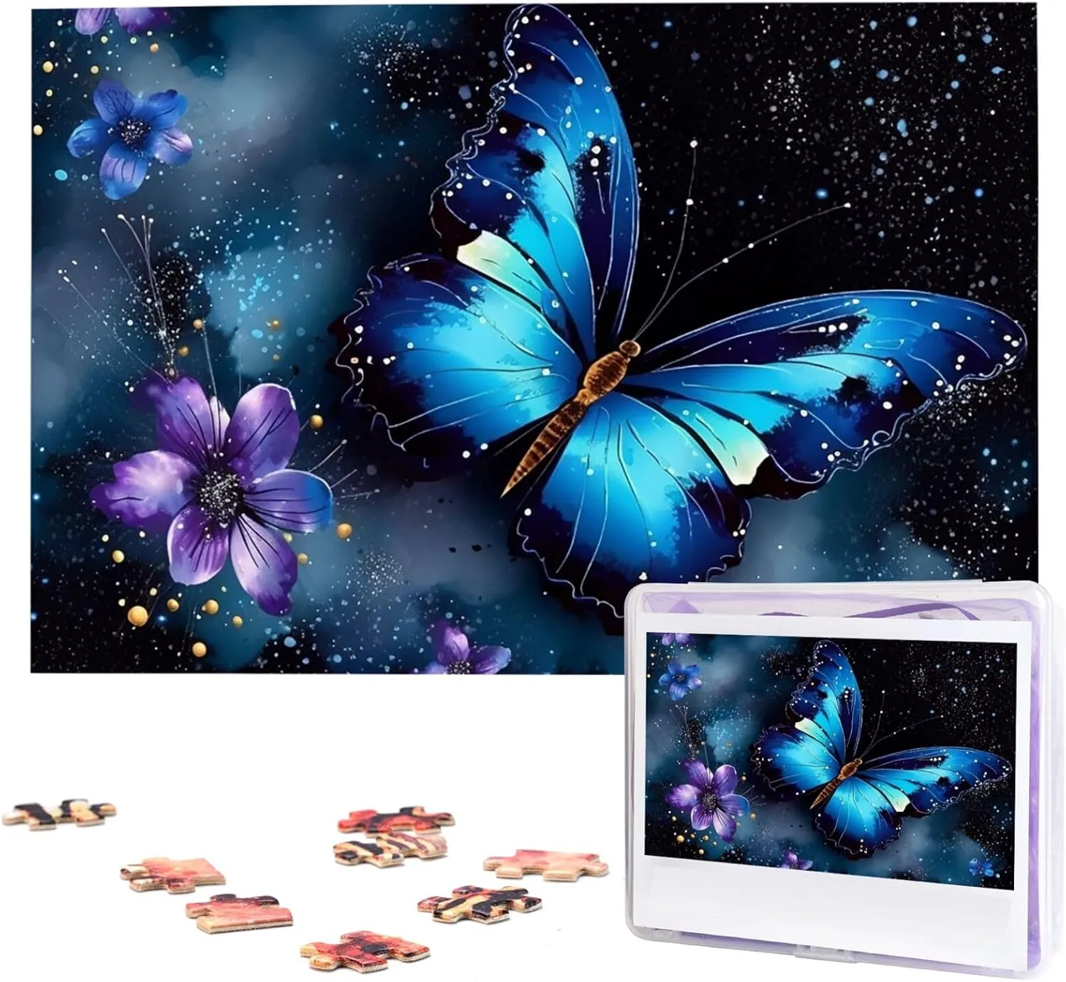 1000 Piece Wooden Jigsaw Puzzles Personalized Picture Puzzle Custom Jigsaw Puzzles for Adult Wedding contraction attain extremity befit dismal Galaxy Blue Butterfly Jigsaw Puzzle 