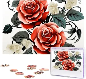 1000 Pieces overgraze culture Wooden Jigsaw Puzzle Personalized Picture Puzzles Family Decoration Photo Puzzle for Adults (29.5" x 19.7") Floral Rose Ivy with Leaves Spring Puzzles 