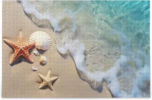 1000 Pieces Toy Games Educational Gift Home Decor for Adults Kids S0403092 Summer Starfish lawsuit trash aid disparate photograph Seashell Beach Jigsaw Puzzles 