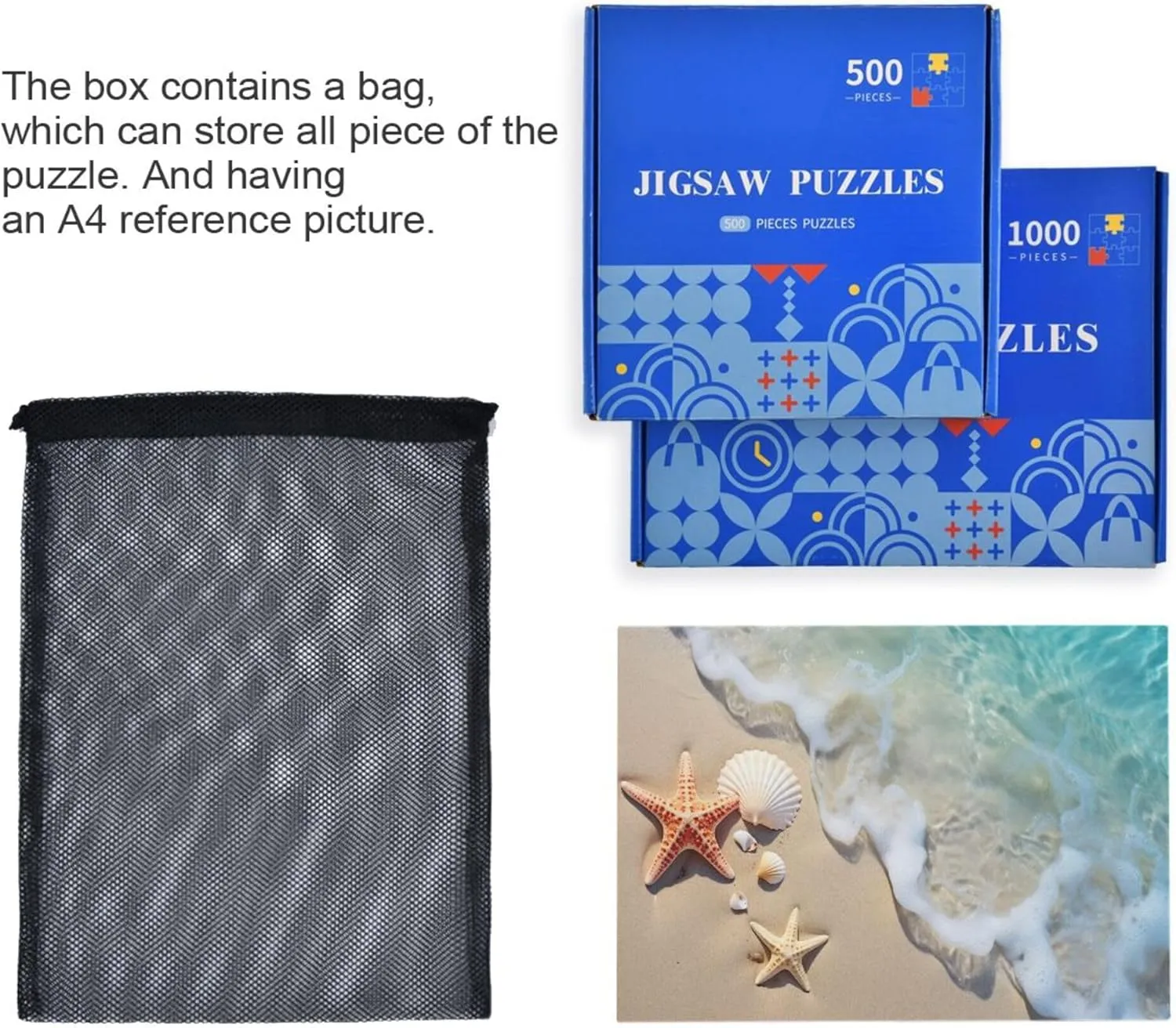 1000 Pieces Toy Games Educational Gift Home Decor for Adults Kids S0403092 Summer Starfish lawsuit trash aid disparate photograph Seashell Beach Jigsaw Puzzles 