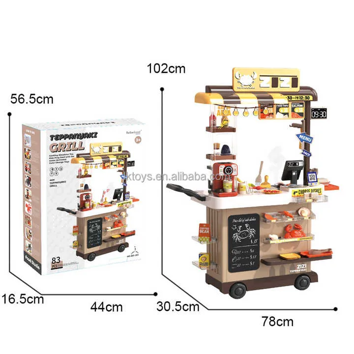 102cm kitchen Cooking Table Toys Grill Food Truck With Light And Music