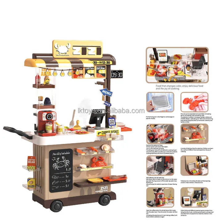 102cm kitchen Cooking Table Toys Grill Food Truck With Light And Music