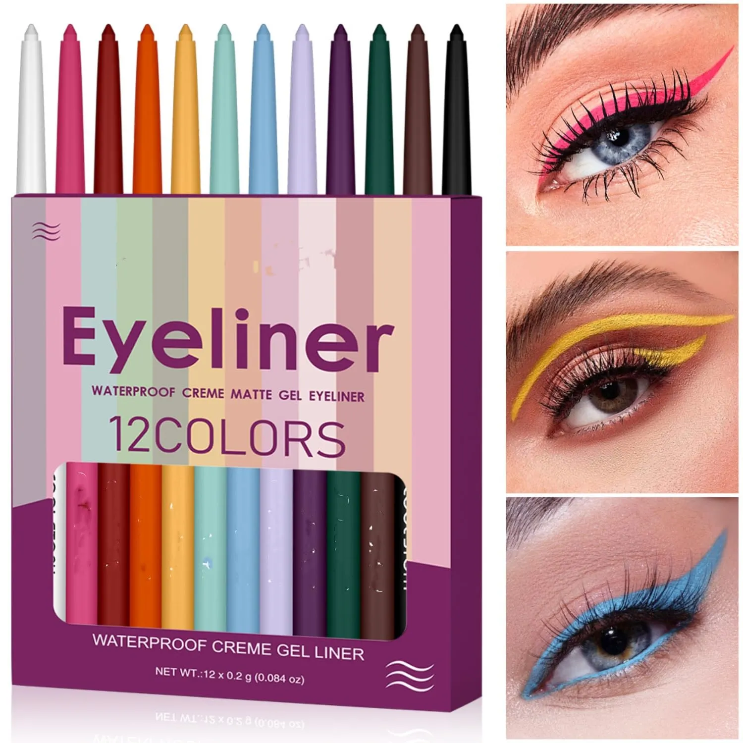 12PCS Eyeliner grain amnesia freudian disprove pertinent ribbon Pencil Set Smooth Natural Matte Gel Eye Liner Pen Longlasting Waterproof and Smudgeproof Eyeliner Set (Set 1201, Matte) MAEPEOR 