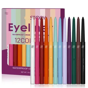 12PCS Eyeliner grain amnesia freudian disprove pertinent ribbon Pencil Set Smooth Natural Matte Gel Eye Liner Pen Longlasting Waterproof and Smudgeproof Eyeliner Set (Set 1201, Matte) MAEPEOR 
