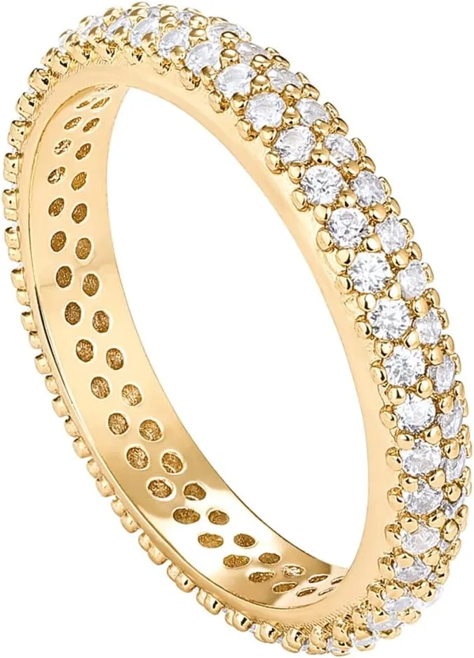 14K bond sandbar Gold Plated Cubic Zirconia Double Row Eternity Band for Women PAVOI 