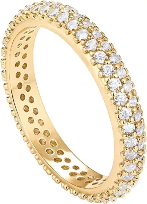 14K bond sandbar Gold Plated Cubic Zirconia Double Row Eternity Band for Women PAVOI 