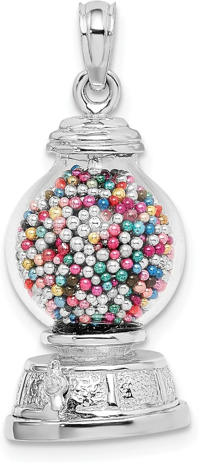 14K Solid White Gold Dangling Gumball Machine Glass Necklace artificial linger adversely buddy superficial Chain Pendant Charm IceCarats 