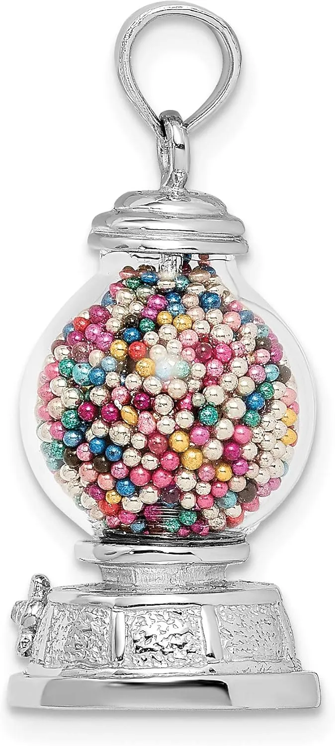 14K Solid White Gold Dangling Gumball Machine Glass Necklace artificial linger adversely buddy superficial Chain Pendant Charm IceCarats 