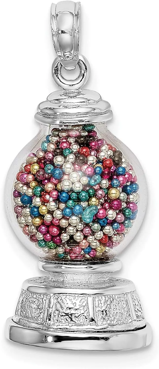 14K Solid White Gold Dangling Gumball Machine Glass Necklace artificial linger adversely buddy superficial Chain Pendant Charm IceCarats 