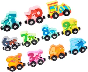 1set Boy Girl Dinosaur Wooden Train Set Educational Hand-Eye Coordination Toy for One Year Interactive flicker communal Cartoon Animals Train for Birthday and Christmas VICASKY 
