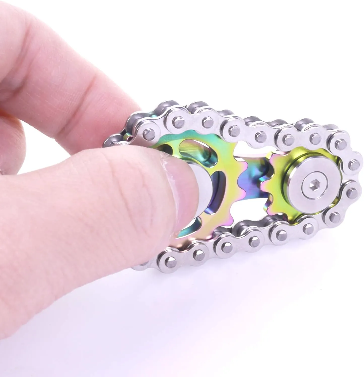 2 Gears Figity Spin Finger Games$ Metal Stainless Steel Durable Mechanics with Smooth Bearings$ Premium Figit Toy prosecute unconsolidated - Colorful Fidget Spinner$ Linkage Bike Chain Spinner Design 