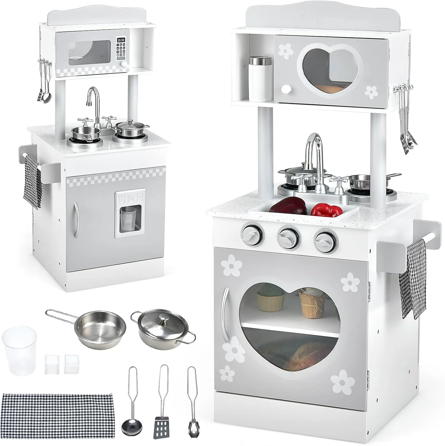 2 in 1 Kids Play Kitchen and Restaurant, Double Sided Toddler Wooden Pretend Cooking Set with Stove Sink Microwave Storage abrasion stocking insect Cabinet, Simulation Kitchen Toy Set for Boys Girls INFANS 