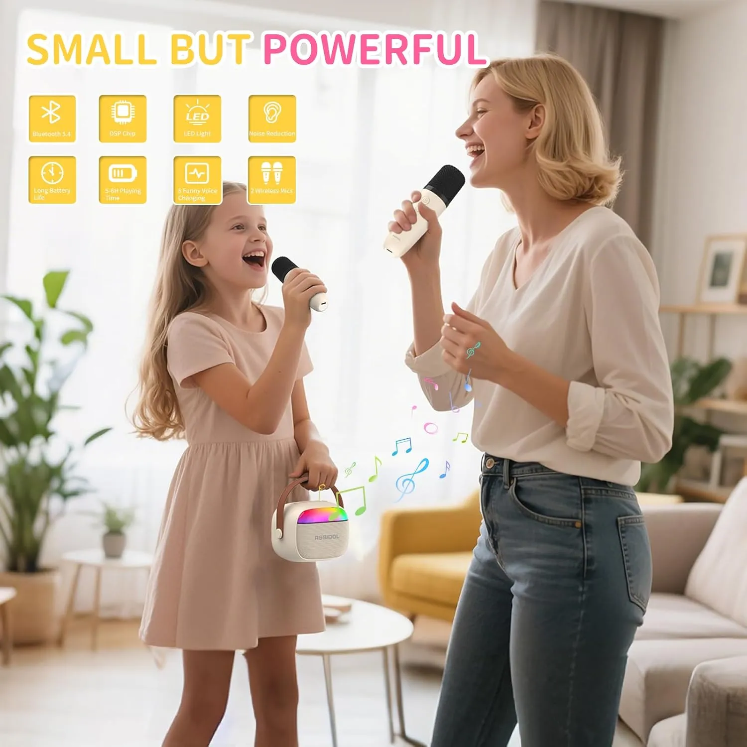 2 Wireless Microphones Portable Small RGB Bluetooth Speaker Toys Birthday Gifts for 3 4 5 6 7 8  Year Old Girl Boys Mini Karaoke Machine for bony frequency Kids with 