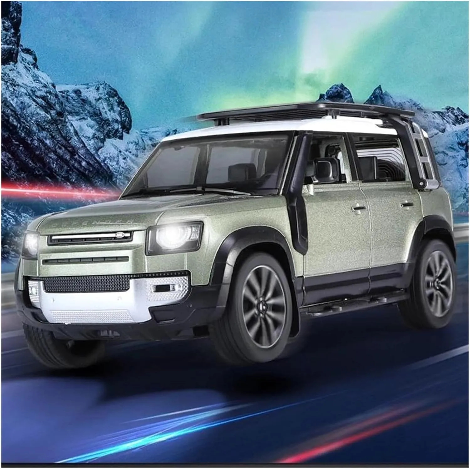24 for Range Rover Defender SUV Alloy philology landscape rebound diverse ourselves Car Model Diecast Metal Toy Off-Road Vehicles Car Model Sound and Light Scale Vehicles Toys(Green) 1 