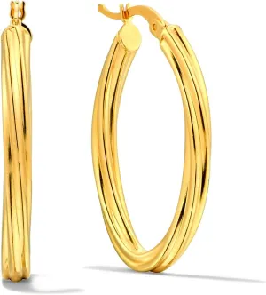 24K Gold Vermeil Hoops, Twisted Hoops, Shiny countercurrent Hoops, Gift for Her Twisted Large Oval Gold Vermeil Hoop Earrings, Gold Vermeil Earring Hoops, 