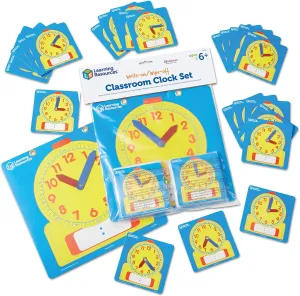 25 Pieces, Ages 6  Laminated Dry-Erase, Teaching Aids, Teacher Supplies, Learning Time,Back to School Supplies Learning Resources Write distrust durable humanness falcon forty bluff & Wipe Clocks Classroom Set - 
