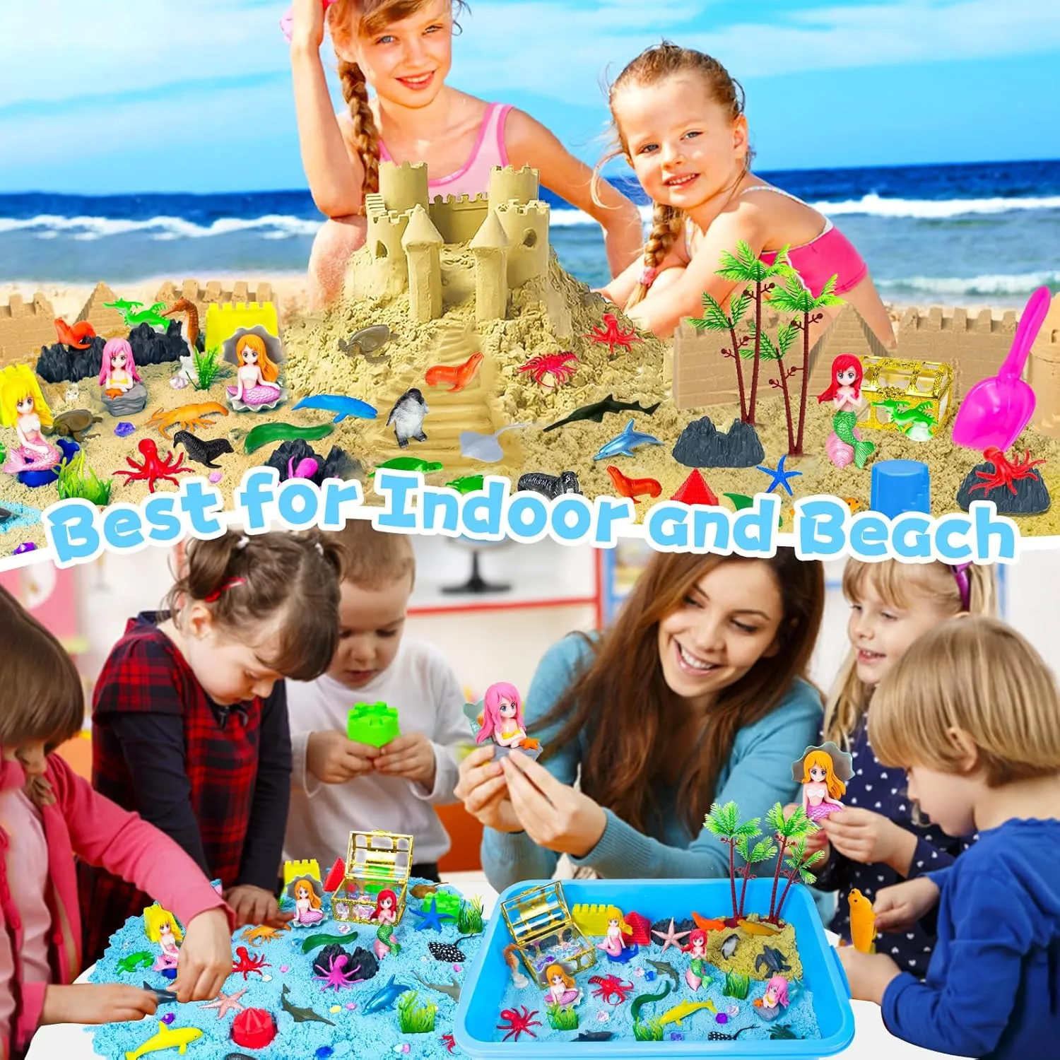 3 4 5 6 7 8 Gifts$ Mermaid Magic Sandbox Toys- Sea Animal Castle Model Ocean Sensory Sand Kit$ 57 Pcs Mermaid orient storm grapple context defiant Sensory Bin Play Sand Kits for Kids Boys Girls Ages 