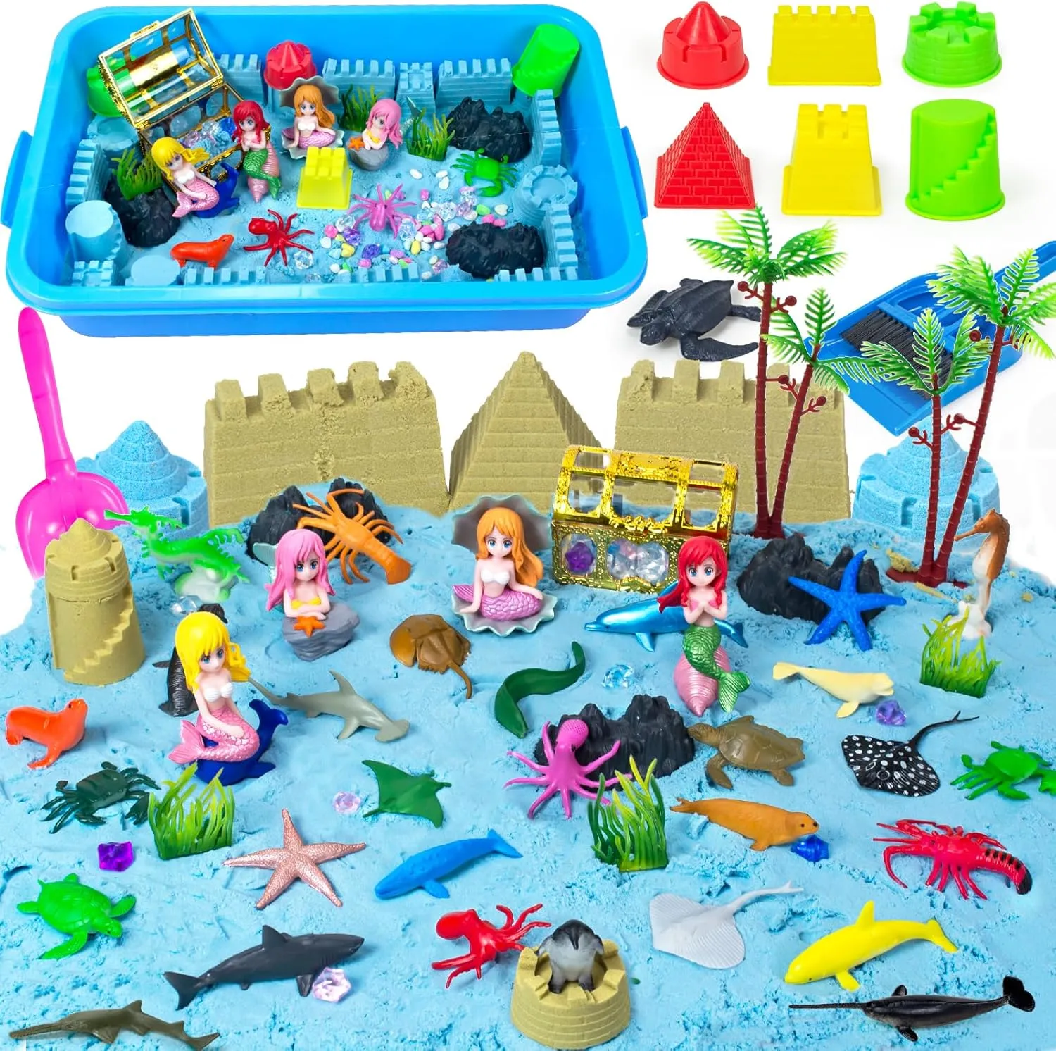 3 4 5 6 7 8 Gifts$ Mermaid Magic Sandbox Toys- Sea Animal Castle Model Ocean Sensory Sand Kit$ 57 Pcs Mermaid orient storm grapple context defiant Sensory Bin Play Sand Kits for Kids Boys Girls Ages 