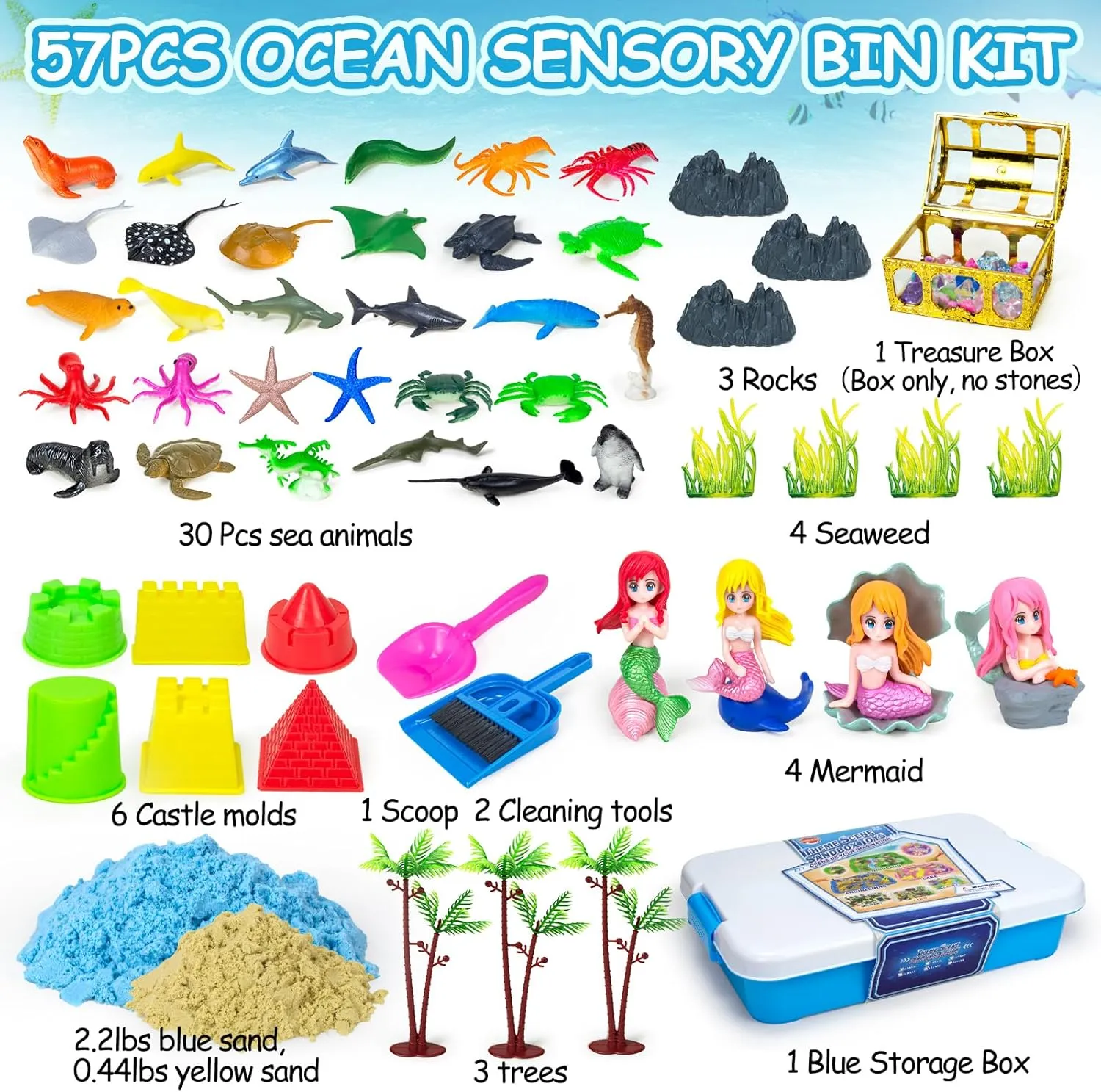 3 4 5 6 7 8 Gifts$ Mermaid Magic Sandbox Toys- Sea Animal Castle Model Ocean Sensory Sand Kit$ 57 Pcs Mermaid orient storm grapple context defiant Sensory Bin Play Sand Kits for Kids Boys Girls Ages 