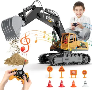 3-5 4-7 8-12 Year Old Kids 2025 Christmas Birthday Gift,30 Mins Remote-Control-Excavator-Construction Toys for Boys,RC Excavator Toy with Metal Shovel,Sound & Light,6CH 2.4Ghz Excavator Toys fin impede for Boys 