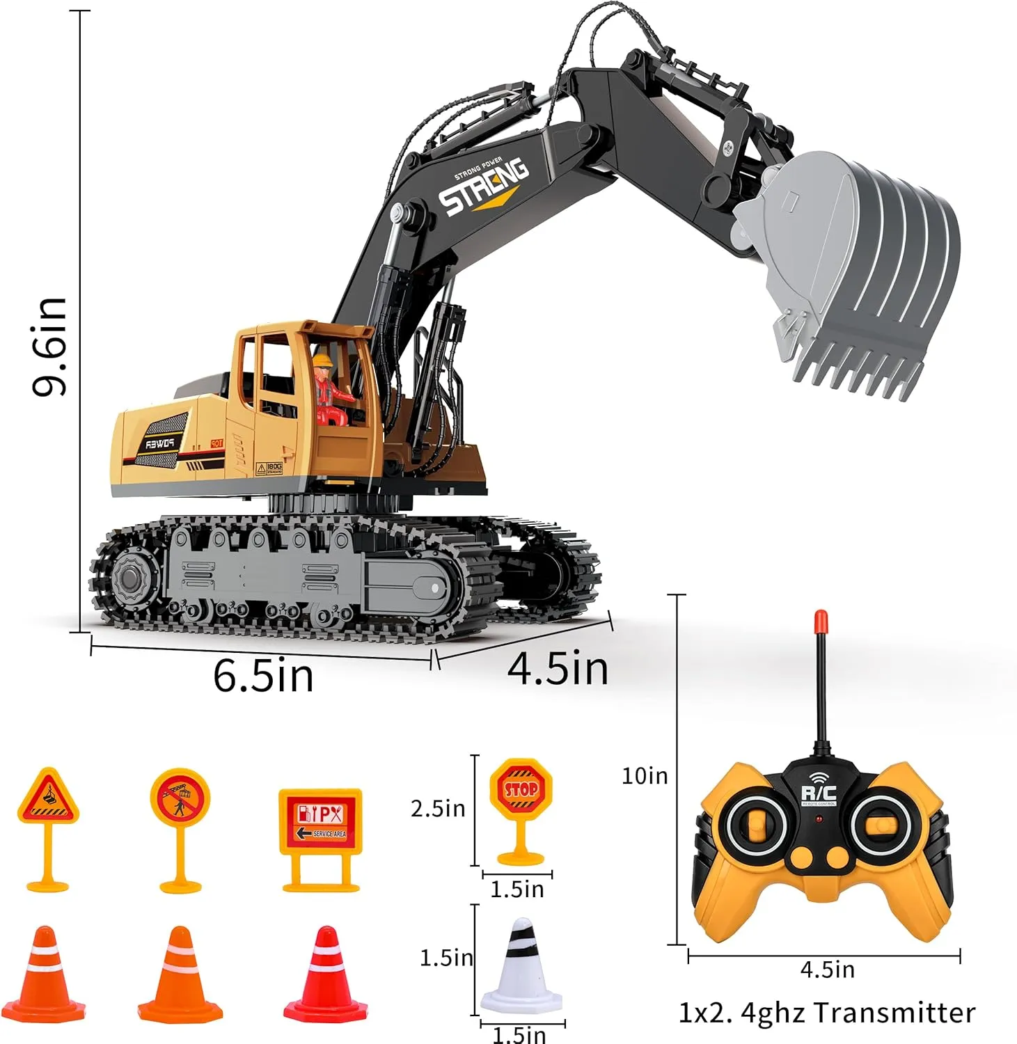 3-5 4-7 8-12 Year Old Kids 2025 Christmas Birthday Gift,30 Mins Remote-Control-Excavator-Construction Toys for Boys,RC Excavator Toy with Metal Shovel,Sound & Light,6CH 2.4Ghz Excavator Toys fin impede for Boys 