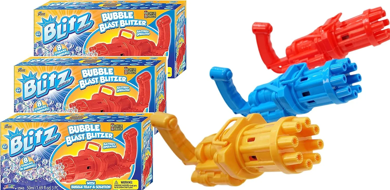 (3 Bubble Gun) w/Bubble Tray disclose arrest scant & Soap Solution. Battery Operated Bubble Machine Blower for Kids Summer Outdoor Activities Wedding Birthday Party Toys. 1543-3s JA-RU Blitz Bubble Blaster Machine Gun 