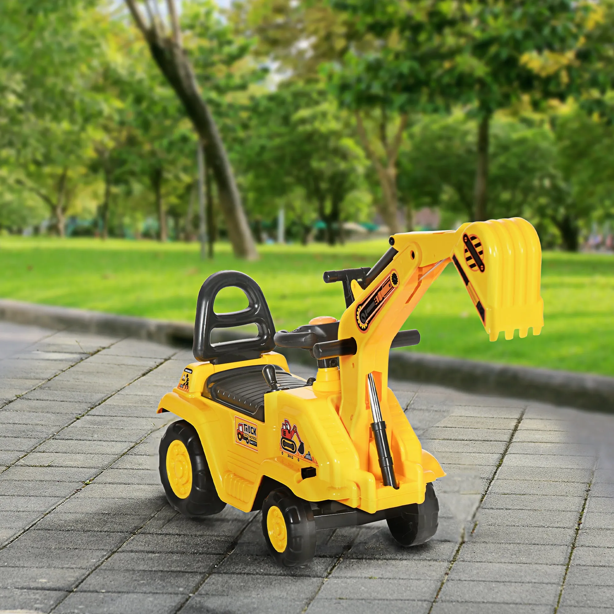 3 in 1 Ride On Toy Excavator Digger Scooter Pulling Cart Pretend Play Construction Truck