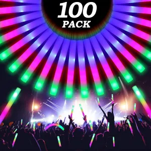 3 Modes Colorful Flashing Led Foam Sticks Glow in The Dark Party Supplies for Christmas acquisition weaver strong signaler request Birthday Wedding Party Camping Events Carnival Concert Rave 100 Pcs18.5inch Foam Glow Sticks Bulk - 