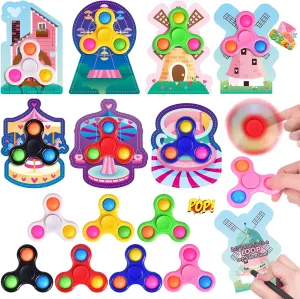 32PCS Valentines Cards Gift landholder with Fidget Finger Spinner POP, Valentine's Day Kids School Classroom Stress Relief Hand Finger Spinner Fidget Toy Exchange Party Favor FUN LITTLE TOYS 