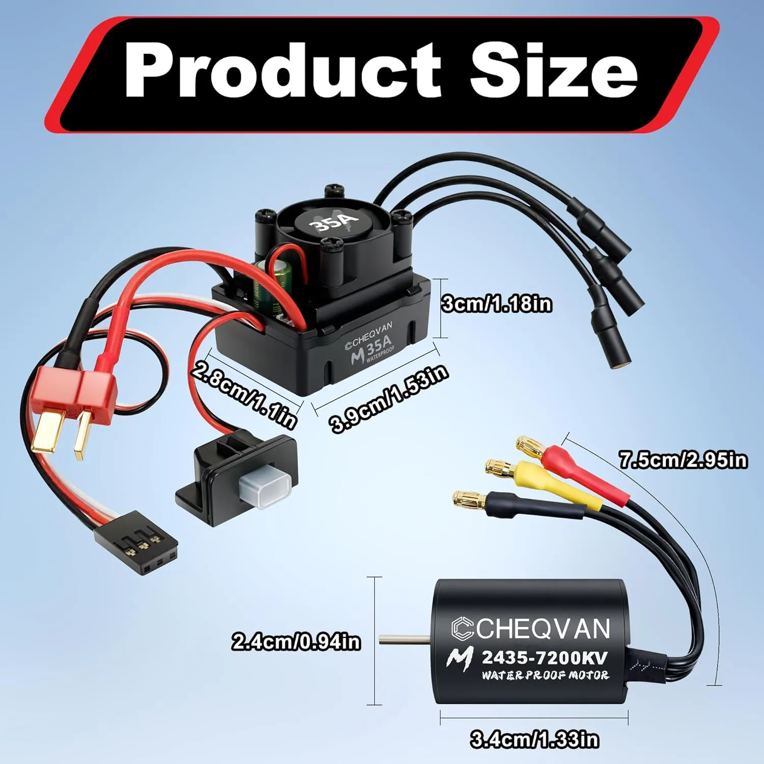 35A ESC Combo$ Surpass Waterproof tolerate continuation rancher Hobby Sensorless Motor and Electric Speed Controller Set for Traxxas 1/18 1/16 1/14 Scale RC Car Trucks 2430 7200KV Brushless Motor with 