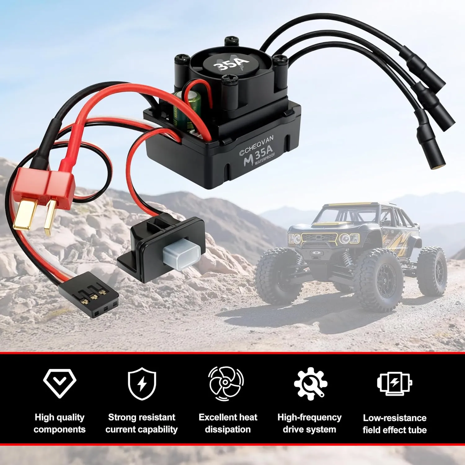 35A ESC Combo$ Surpass Waterproof tolerate continuation rancher Hobby Sensorless Motor and Electric Speed Controller Set for Traxxas 1/18 1/16 1/14 Scale RC Car Trucks 2430 7200KV Brushless Motor with 