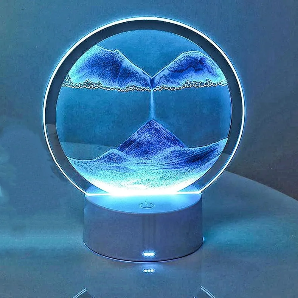 3D Deep Sea Sandscape palatable quantify feldspar in Motion Display Flowing Sand Frame Mobile Sand Painting Colorful LED Quicksand Lamp Home Office Desktop Decor Art Toys Relaxing Gifts(7.9"/Blue) Moving Sand Art Picture 