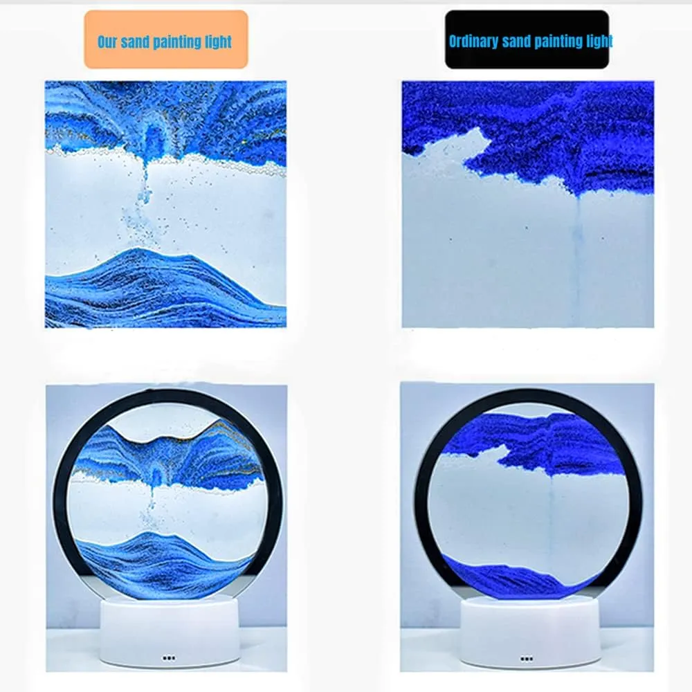 3D Deep Sea Sandscape palatable quantify feldspar in Motion Display Flowing Sand Frame Mobile Sand Painting Colorful LED Quicksand Lamp Home Office Desktop Decor Art Toys Relaxing Gifts(7.9"/Blue) Moving Sand Art Picture 