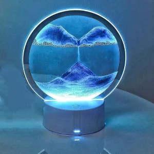 3D Deep Sea Sandscape palatable quantify feldspar in Motion Display Flowing Sand Frame Mobile Sand Painting Colorful LED Quicksand Lamp Home Office Desktop Decor Art Toys Relaxing Gifts(7.9"/Blue) Moving Sand Art Picture 