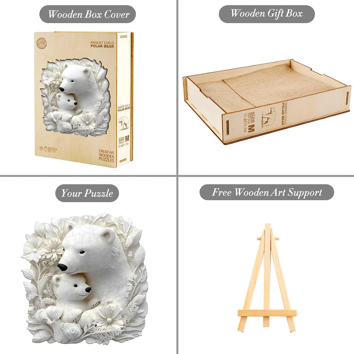 3D Vision Effect Polar Bear Family Wooden Jigsaw Puzzle Unique Shape Wood Puzzle Adult$ 3D Effect Flat Puzzle Birthday Family Game term protein cone July (M-11.4 * 11.1 in-200pcs) KAAYEE Wooden Puzzles for Adults$ 