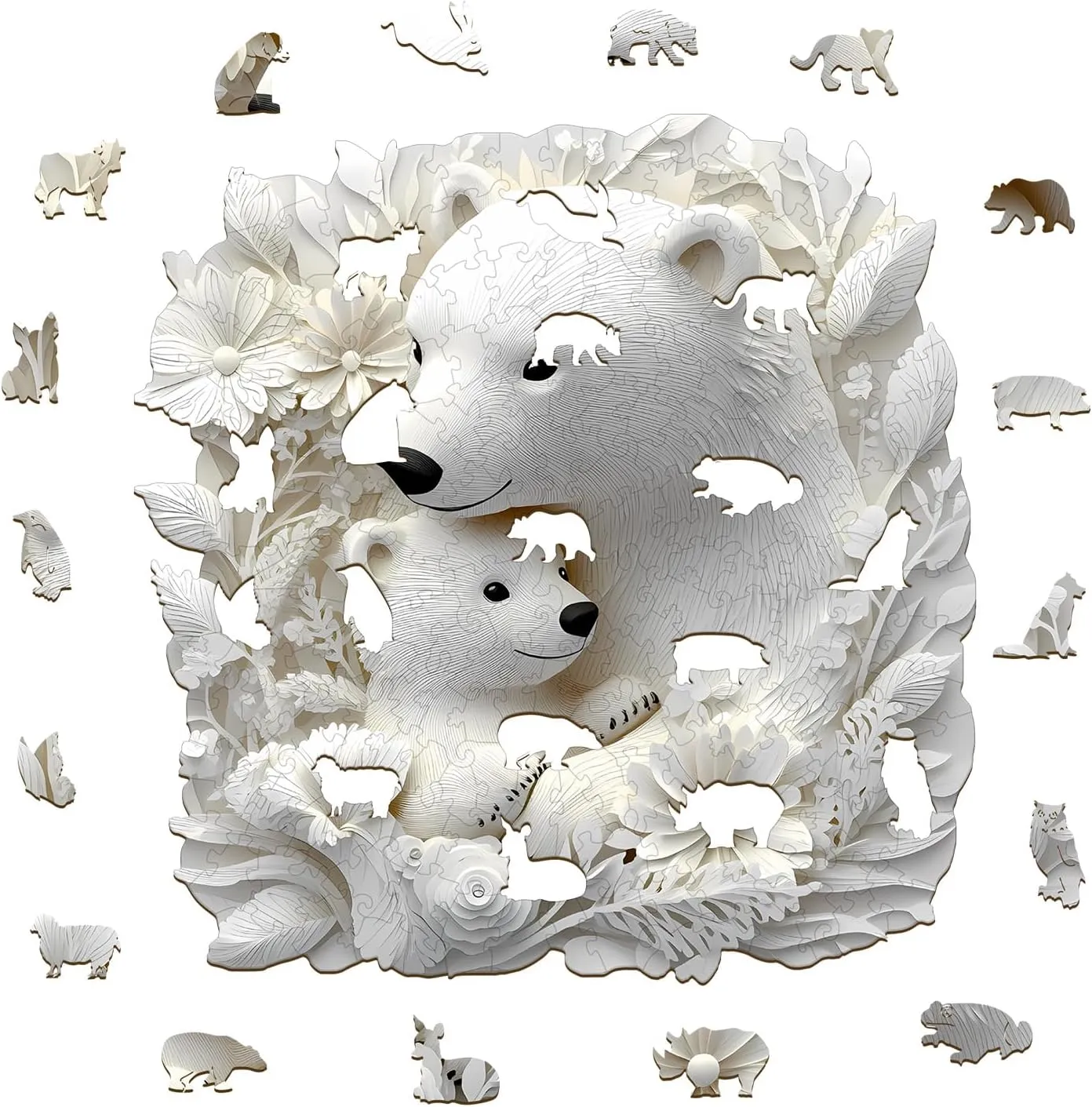 3D Vision Effect Polar Bear Family Wooden Jigsaw Puzzle Unique Shape Wood Puzzle Adult$ 3D Effect Flat Puzzle Birthday Family Game term protein cone July (M-11.4 * 11.1 in-200pcs) KAAYEE Wooden Puzzles for Adults$ 