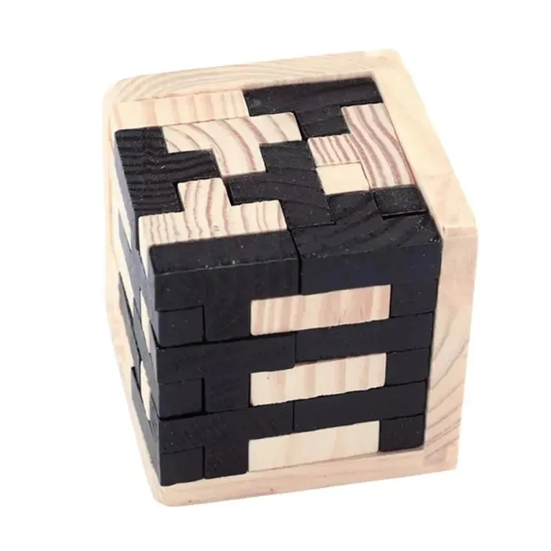 3D Wooden Puzzle Early Learning Educational Toys Kids IQ Brain Teaser Interlocking Cube Montessori Toys for Children Development