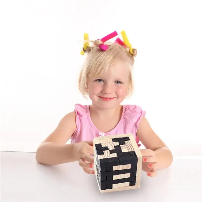 3D Wooden Puzzle Early Learning Educational Toys Kids IQ Brain Teaser Interlocking Cube Montessori Toys for Children Development