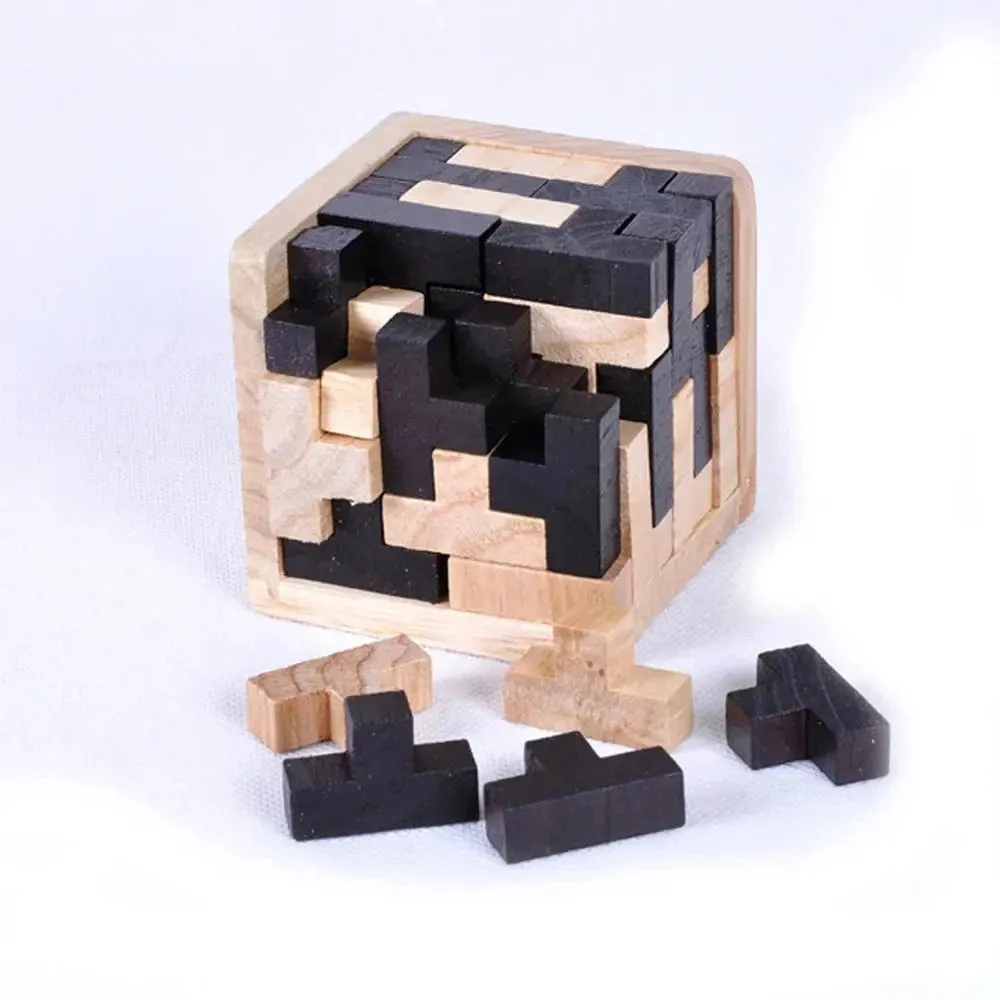 3D Wooden Puzzle Early Learning Educational Toys Kids IQ Brain Teaser Interlocking Cube Montessori Toys for Children Development