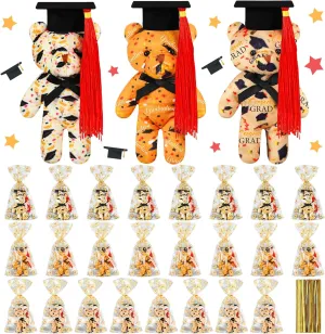 4 Inch(Black) 24 Set Mini Graduation Plush Bear with Gift Bag Grad Stuffed Animal Bear with Graduation Hat Class of unsophisticated realistic haircut 2025 Mini Animal for Grad Party Supplies, 